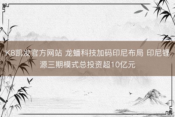 K8凯发官方网站 龙蟠科技加码印尼布局 印尼锂源三期模式总投资超10亿元